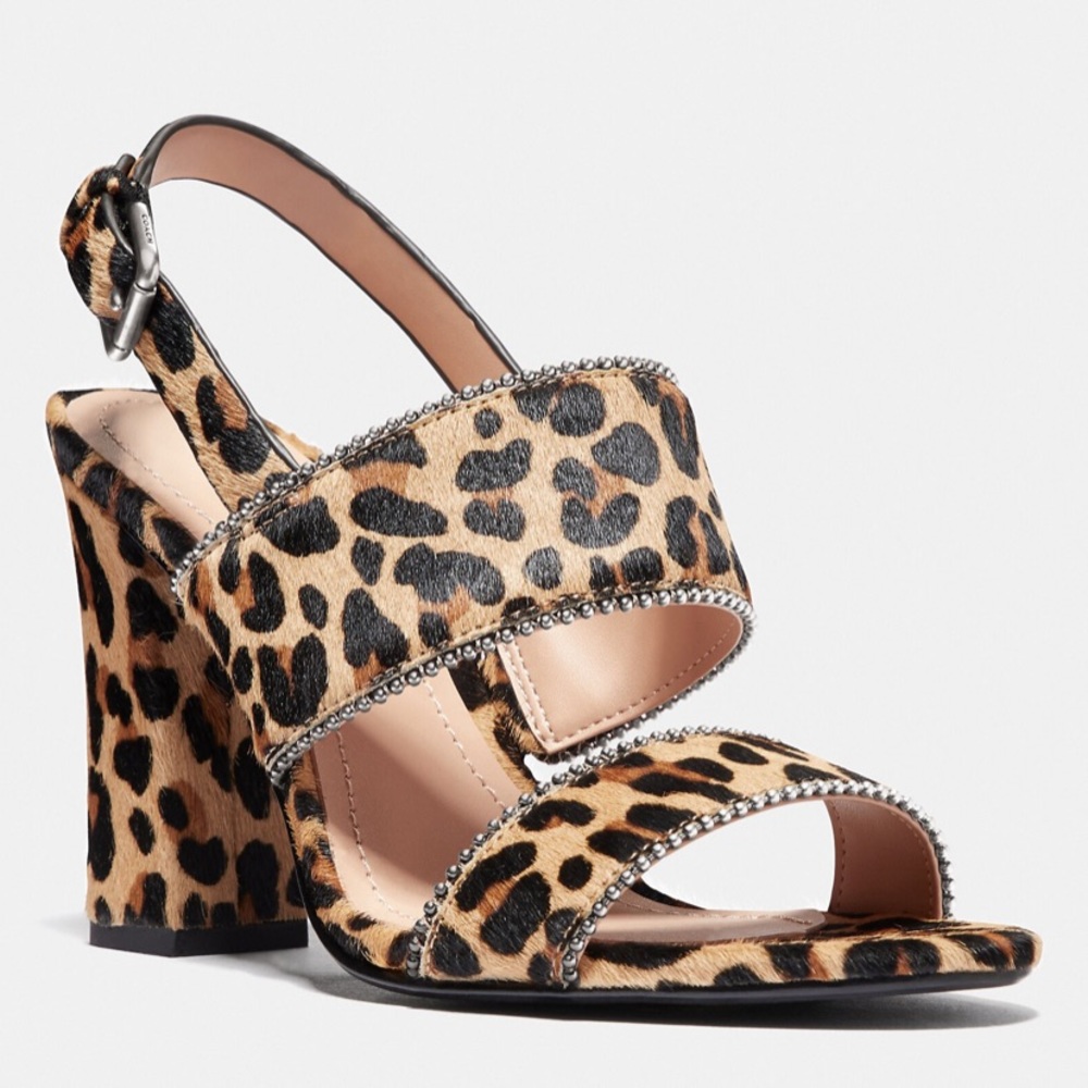 Coach Leopard Heeled Sandals